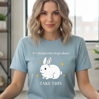 Load image into Gallery viewer, “It’s Dangerous to Go Alone” Bunny Gamer Graphic Tee – Women’s